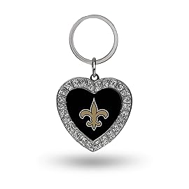 Rico Industries NFL New Orleans Saints Metal Rhinestone Heart Keychain , 1.38 x 3