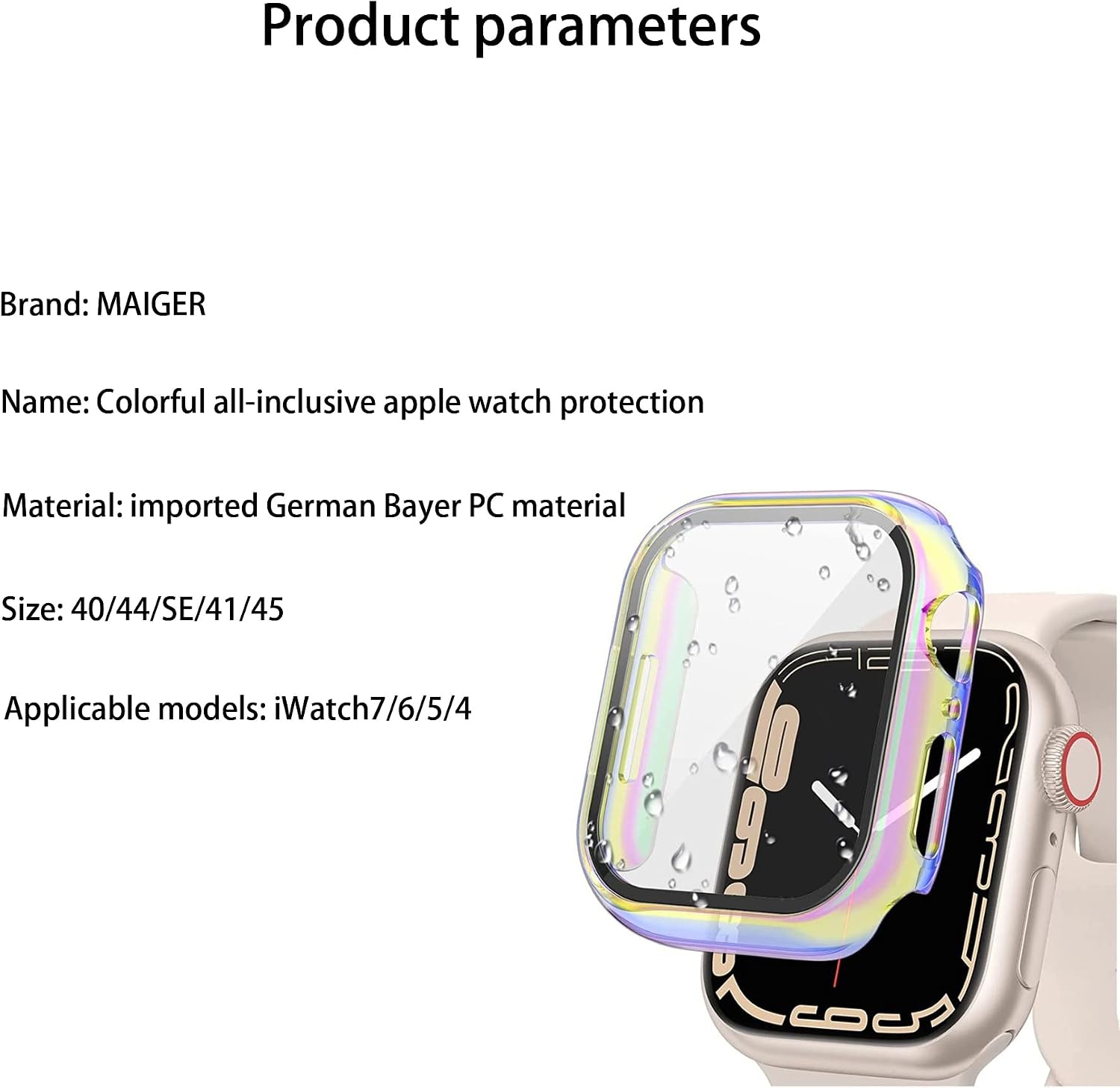PC Colorful Watch Case Built-in Tempered Glass for Apple Watch 40mm 44mm 41mm 45mm IWatch Series 8 7 6 SE 5 Ultra Coverage Cover (Color : Starlight, Size : 45MM)