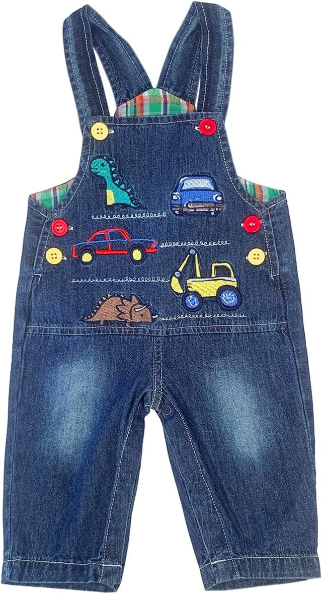 Peacolate 6Months-3Years Baby Boy Blue Denim Overalls Jumpsuit for Infant Toddler Kids Embroidered Jeans