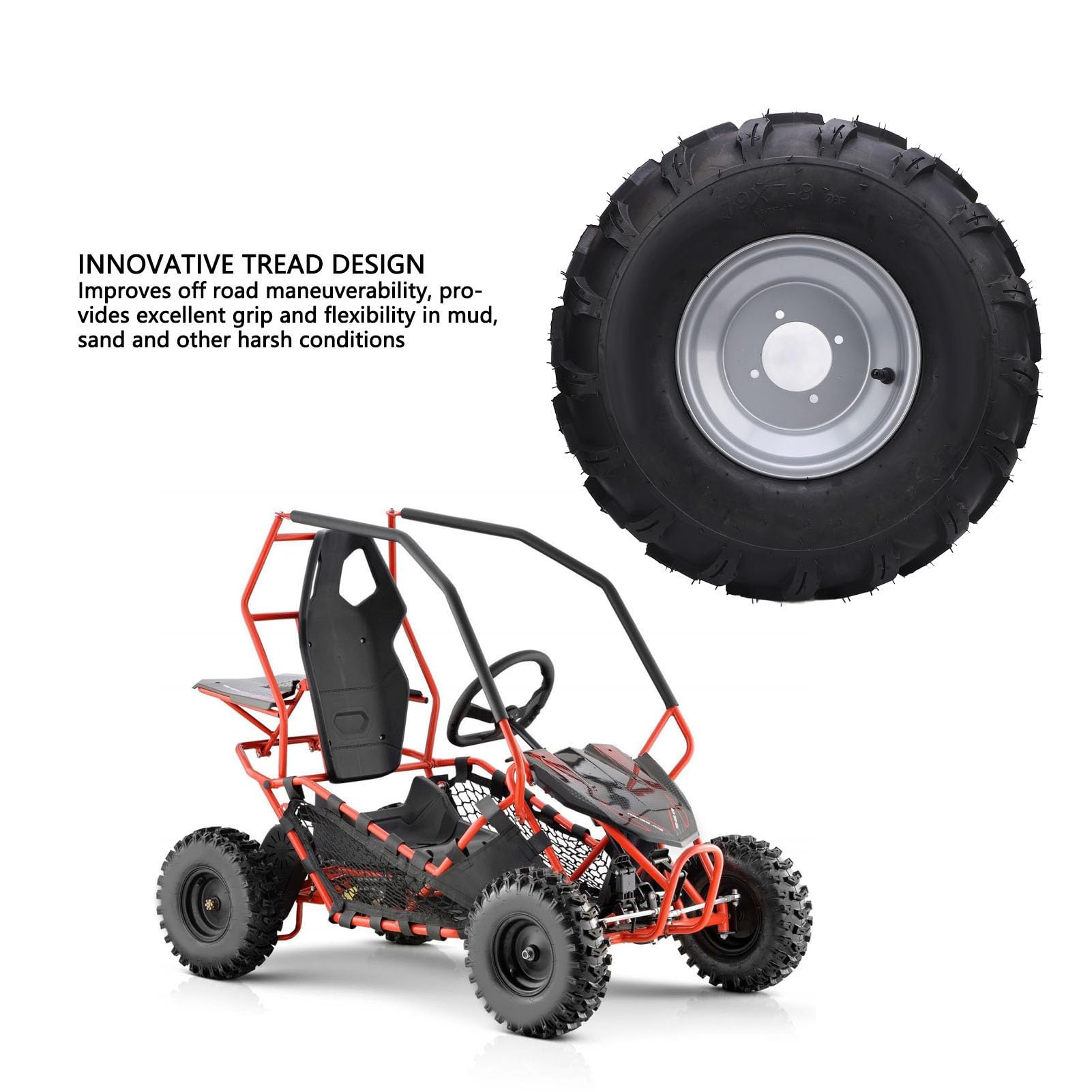 Pneumatici Cerchio Ruota Anteriore 19x7-8 8 Pollici Pneumatici Gomma Antiscivolo per ATV Quad Bike Go Kart 125-250