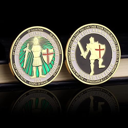 Ponte la moneda de desafío de armadura completa de Dios, moneda conmemorativa de oración medallón coleccionable