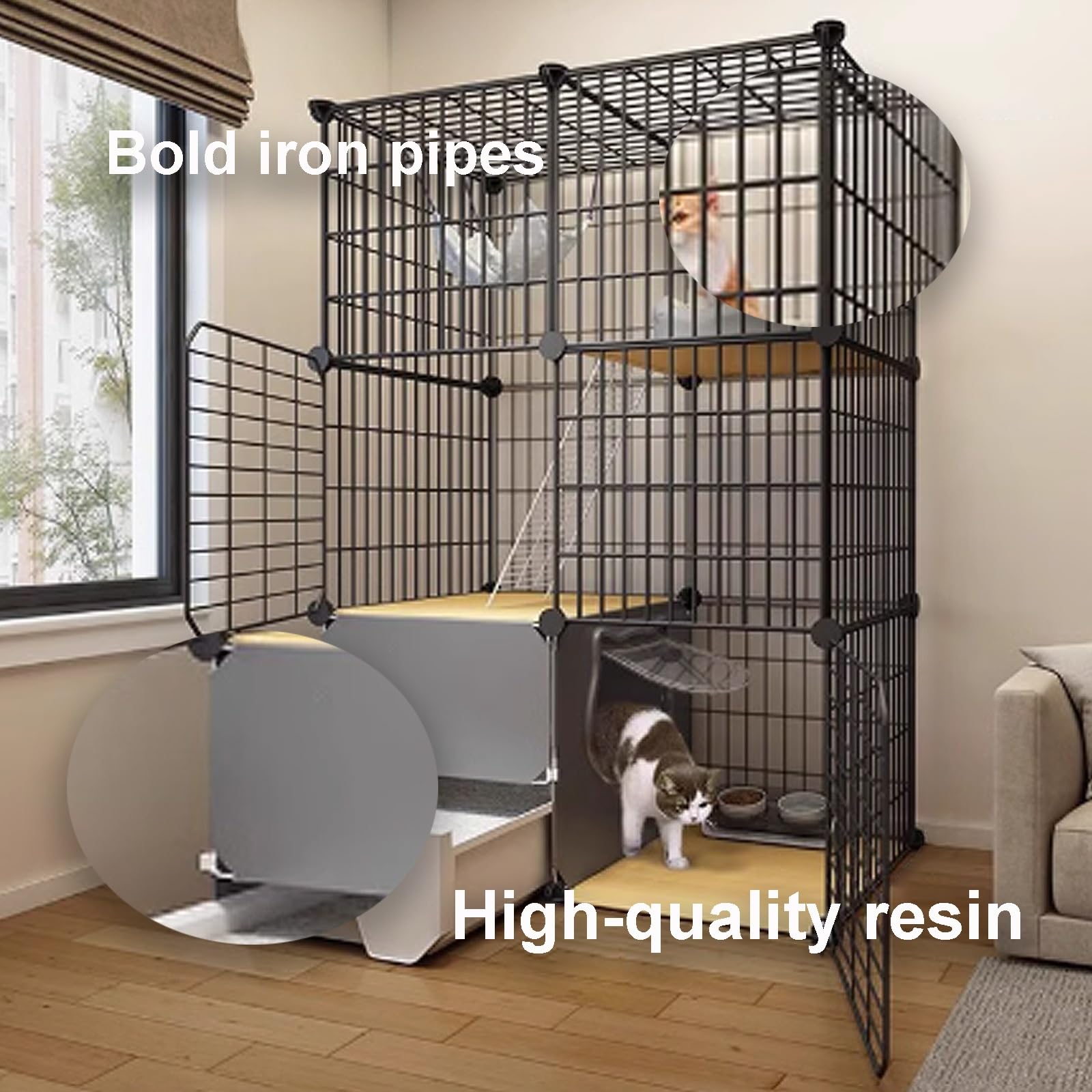 Gabbia per Gatti, recinto per Gatti Catio da Interno, recinto per Gatti Chiuso, Cuccia per Gatti, Cuccia per Gatti con lettiera a Montaggio rapido per furetti e cincillà (73x47x72 cm)