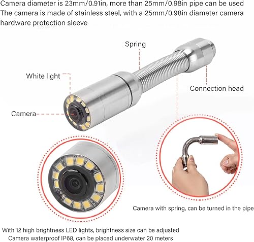 Miniatura 3 de Cabezal de cámara de alcantarillado IP68 impermeable para inspección de tuberías con 12 luces LED para reemplazo de cámara endoscopio de drenaje de