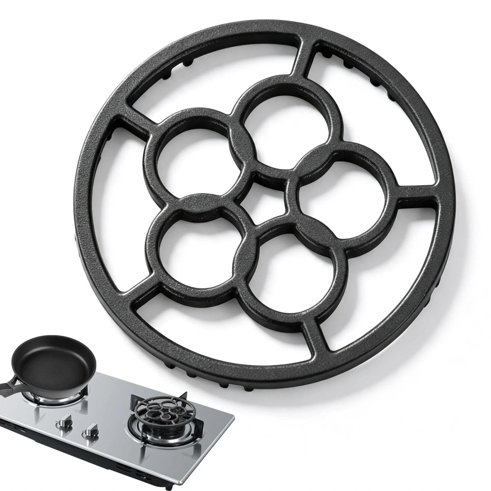 Universal Gas Ring Reducer, Non Slip Cast Iron Trivet, Heavy Duty Cooktop