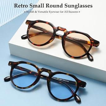 Long Keeper Vintage Round Sunglasses for Women Men Small Circle Sunglasses Tinted 90s Retro Round Sun Glasses Unisex Trendy Shades UV400 Protection