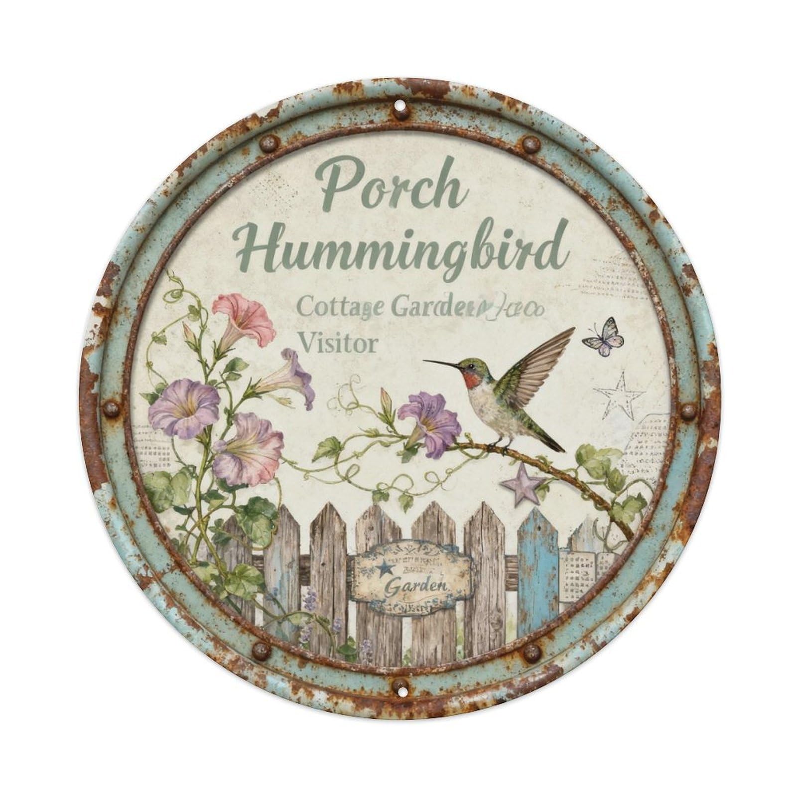 Porch Hummingbird Metal Tin Sign Plaque