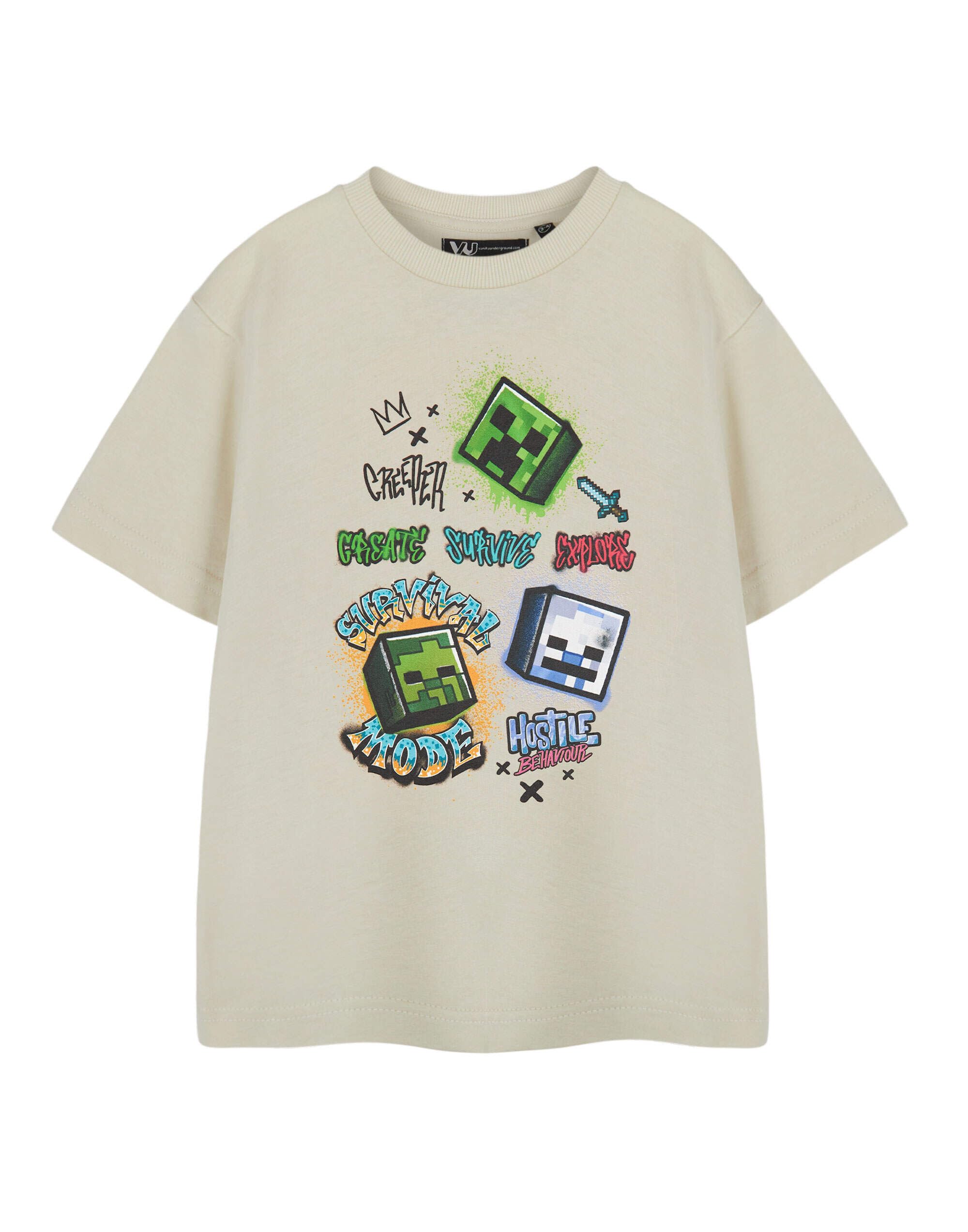 Vanilla Underground Boys Beige Minecraft Survival Short Sleeved T-Shirt - 3-4 Years