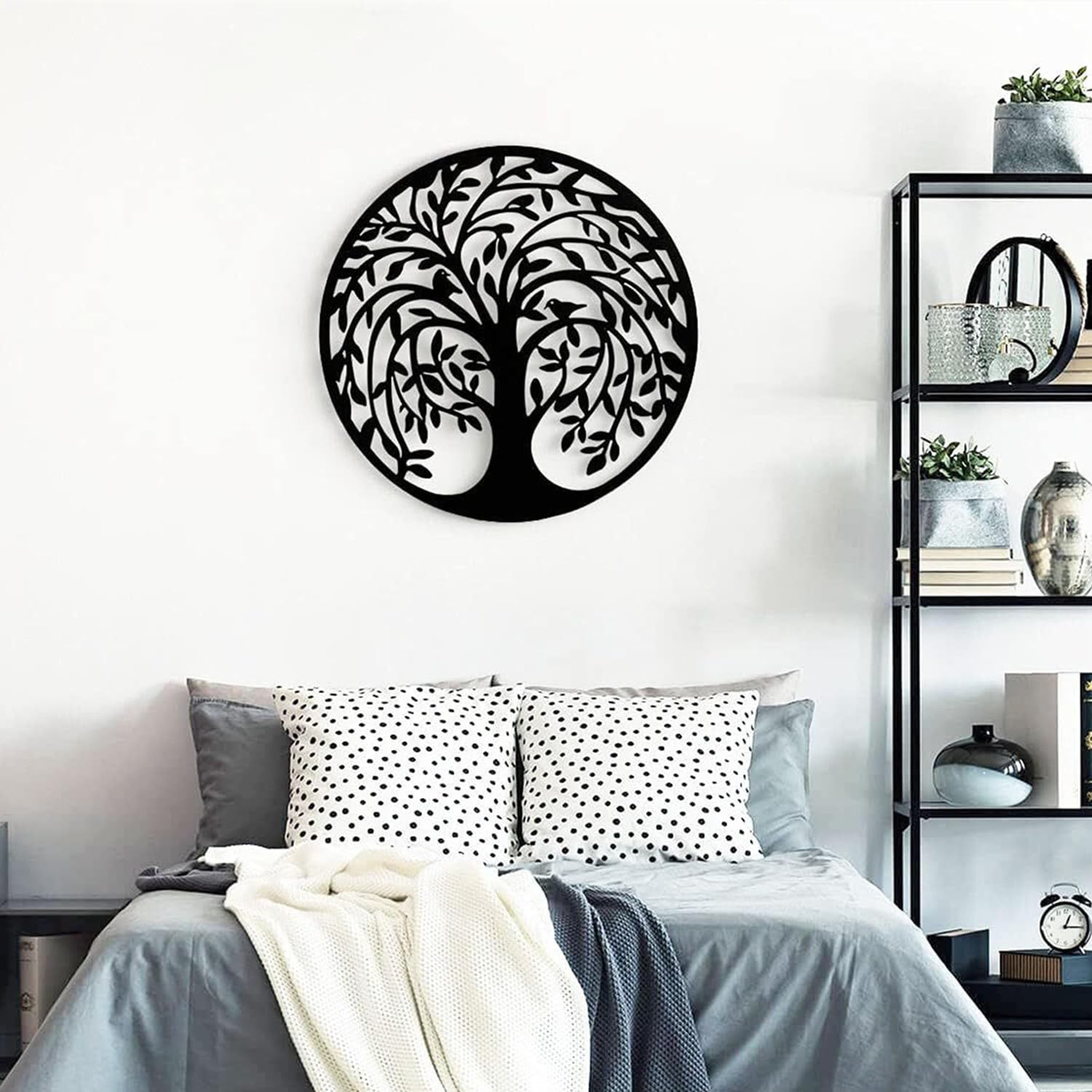 VBVARV Art Mural En Métal - Arbre De Vie - Arbre Généalogique - Silhouette Murale 3D Décor Mural De Mur À La Maison Décoration Décoration De Chambre À Coucher Sculpture De Salon,A,80