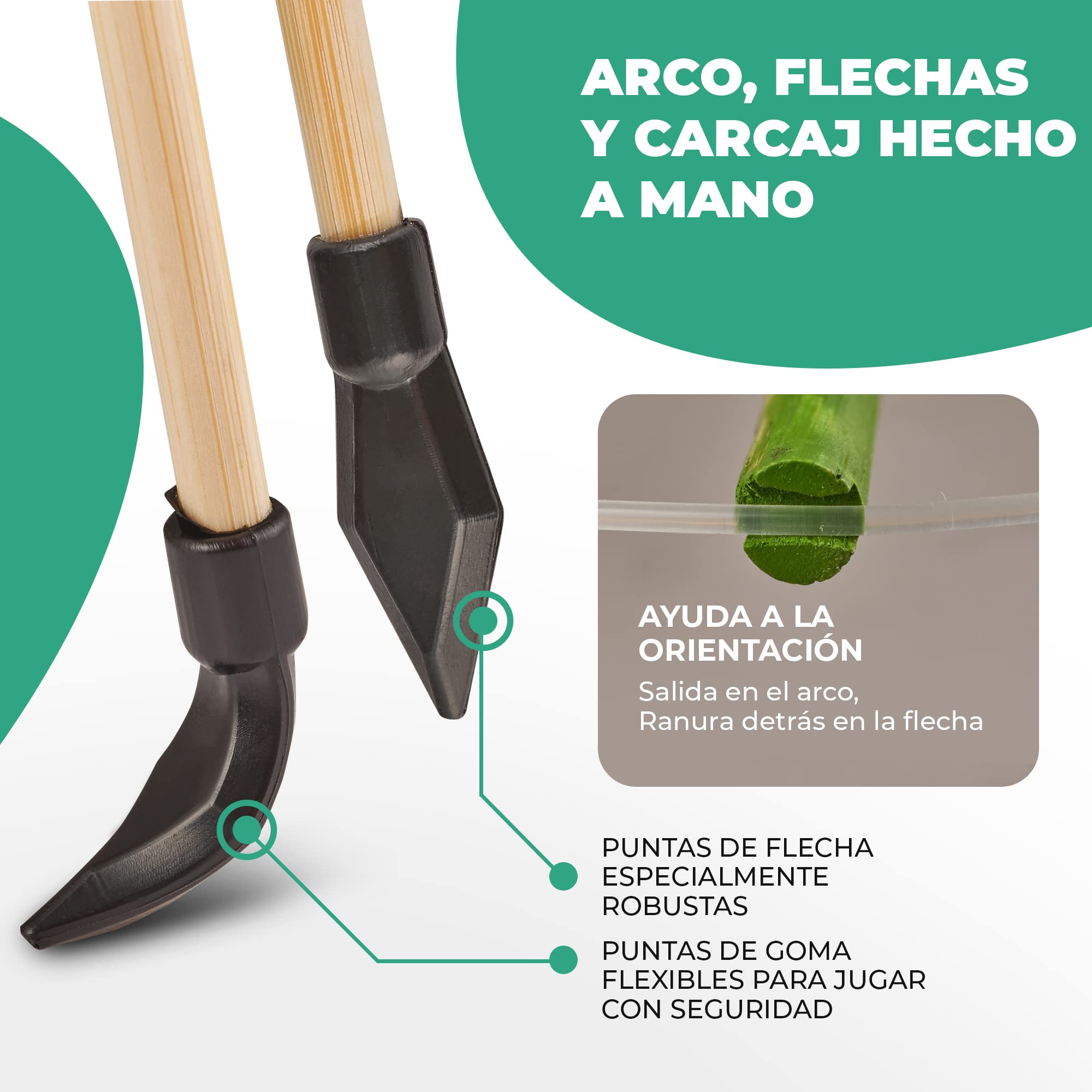 Set de Arco y Flechas de Madera con 12 Flechas, Carcaj, Bolsa de Almacenamiento & 4 Dianas | Arco para Principiantes, Equipamiento Deportivo al Aire Libre para Jóvenes