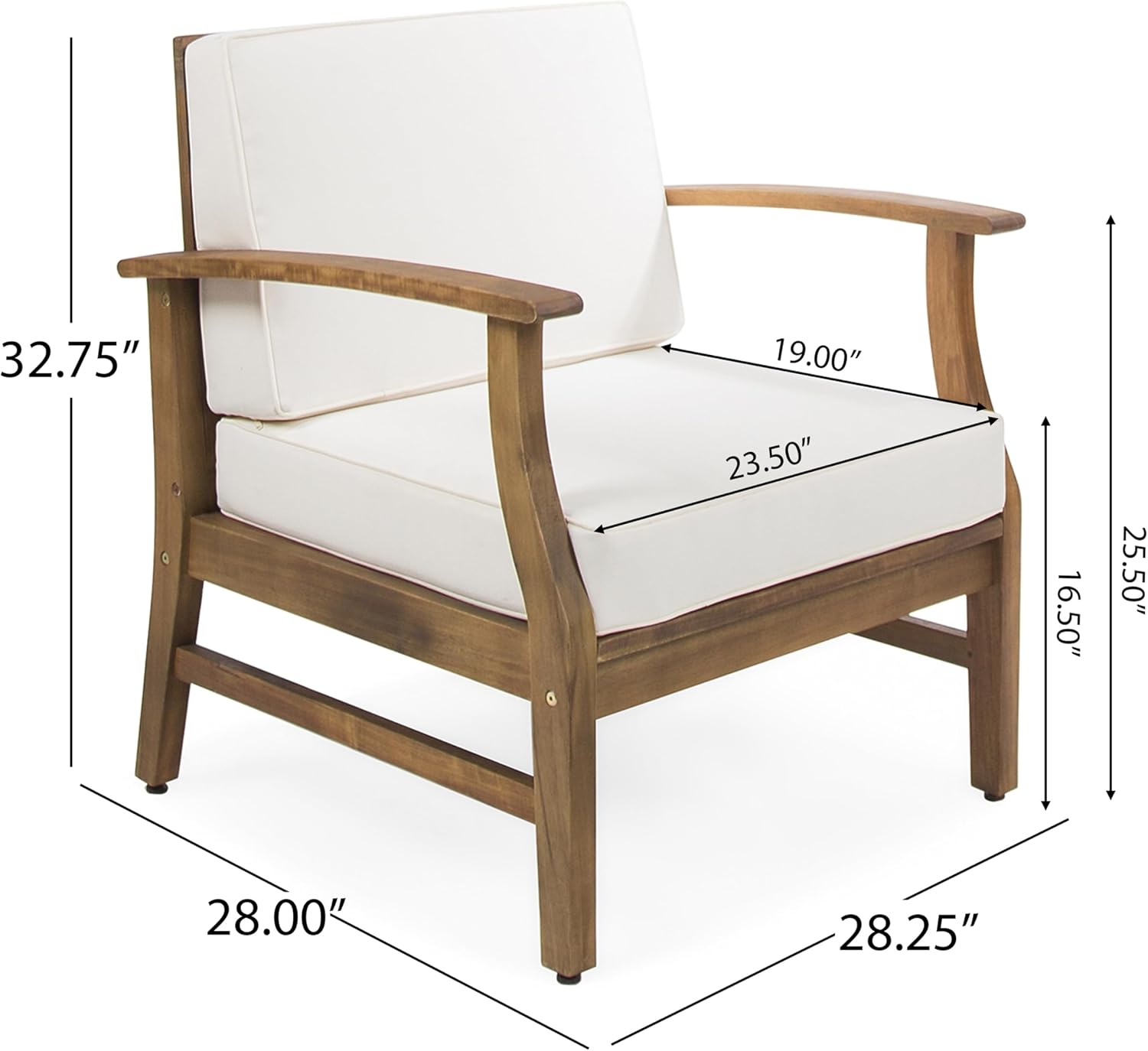 Christopher Knight Home Outdoor 2 Seater Acacia Wood Chat Set with Cushions, Teak and Cream