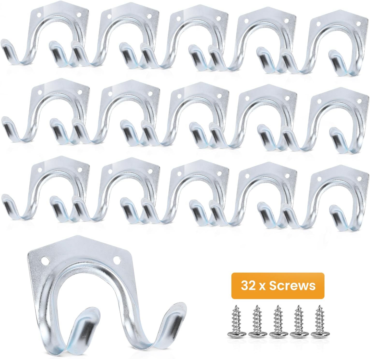 onesto 16 Pack Tool Garage Hooks Garden Tool Storage Organiser Heavy Duty Hooks for Hanging Ladder I 7.5cm x 7cm x 5.5cm with 32screws I Ropes, Garden & Garage Tools