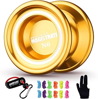 Magic Yoyo N6 Professional Alloy Unresponsive Yoyo Golden + Yoyo Holster + 12 Yoyo Strings+ Glove Gift