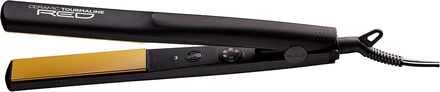 Red by Kiss Ceramic Tourmaline Professional Flat Iron – 1” Hair Straightener with Temperature Control up to 450°F, Anti-Frizz & Heat Damage Protection, Smooth, Frizz-Free Salon Quality Results
