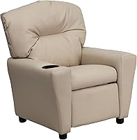 Vista 25 de Flash Furniture - Contemporáneo sillón reclinable de vinilo color beige para niños, base para vasos