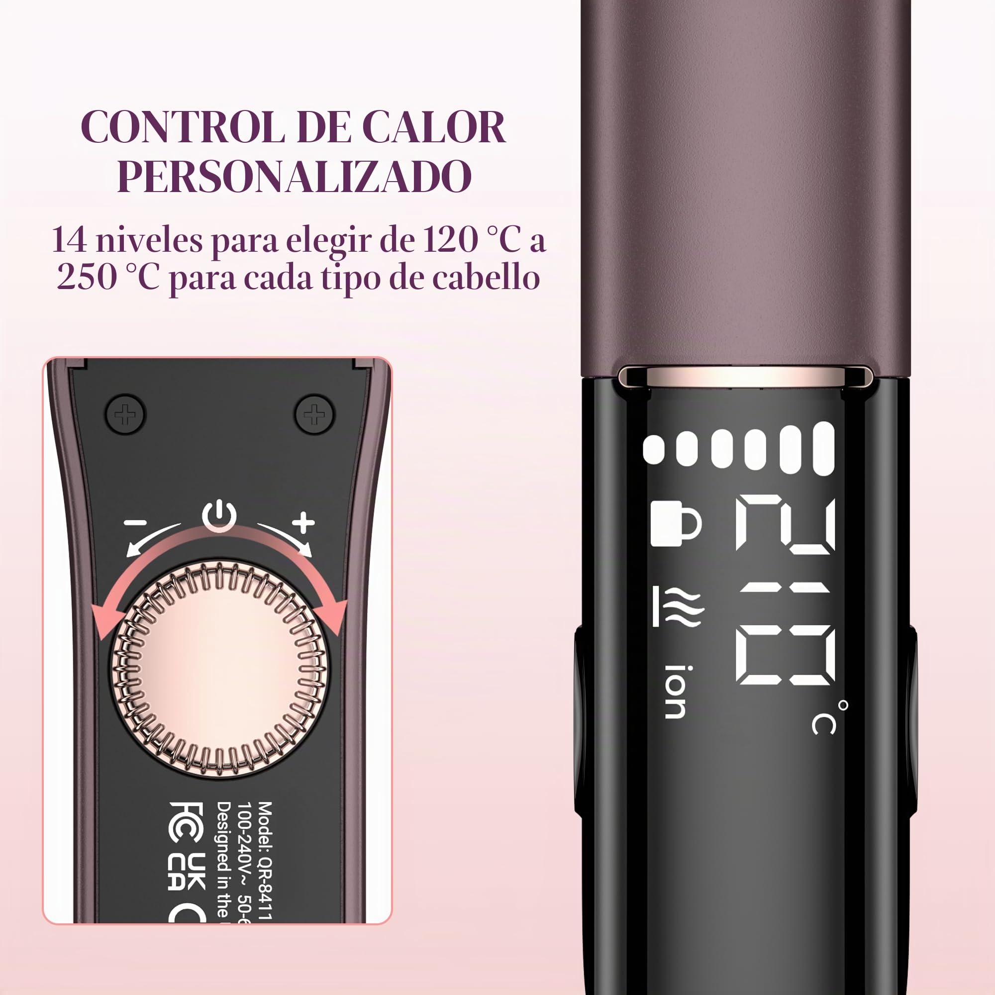 BarberBoss Plancha de pelo profesional de cerámica con placas móviles, tecnología de iones y queratina para todo tipo de cabello, alisador de peluquería (QR-8411, morado)