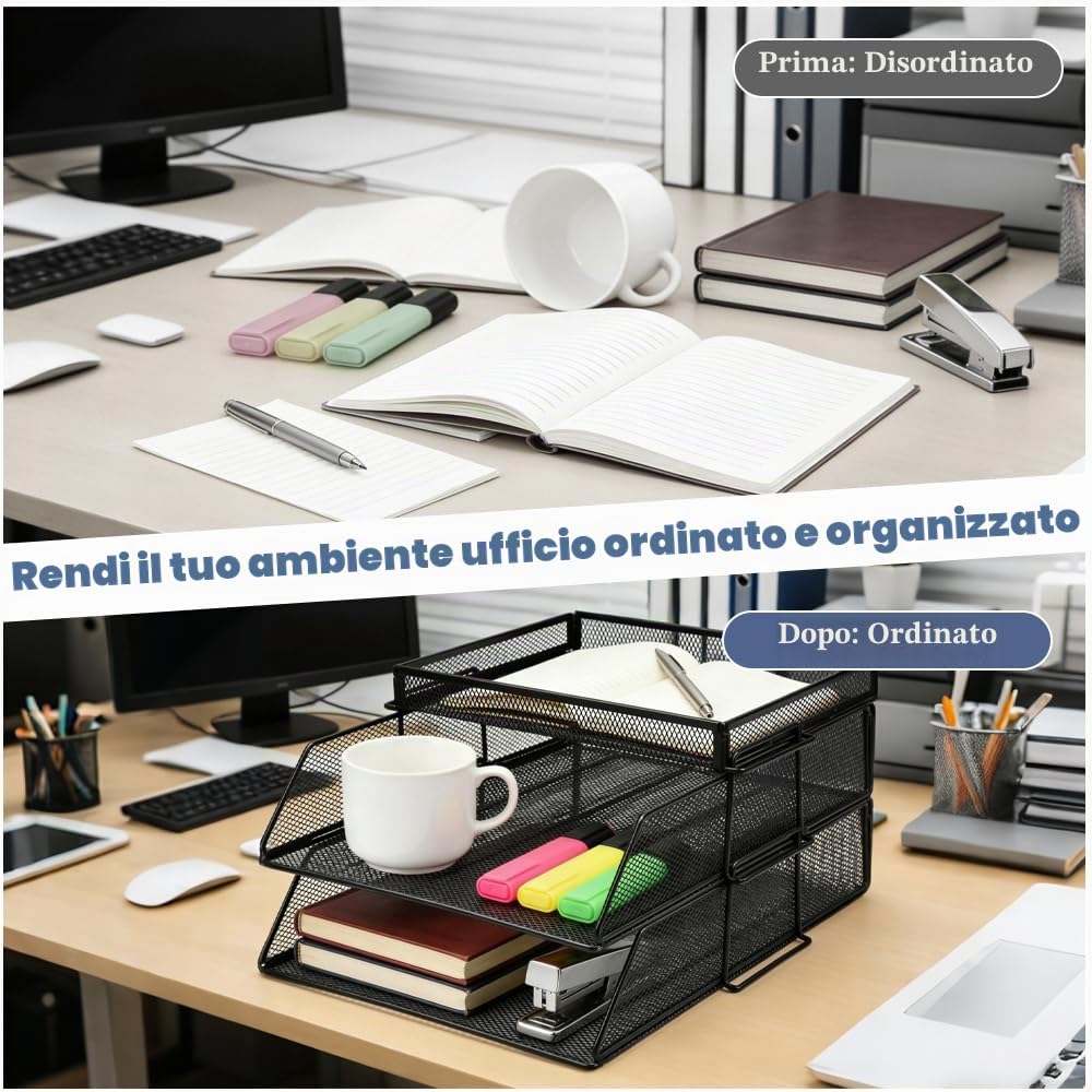 Vassoi per Lettere Impilabili a 2 Ripiani Organizzatore da Scrivania in Rete Metallica Vassoio per Documenti per Ufficio Nero Portadocumenti da Scrivania in Metallo per Ufficio Casa e Scuola