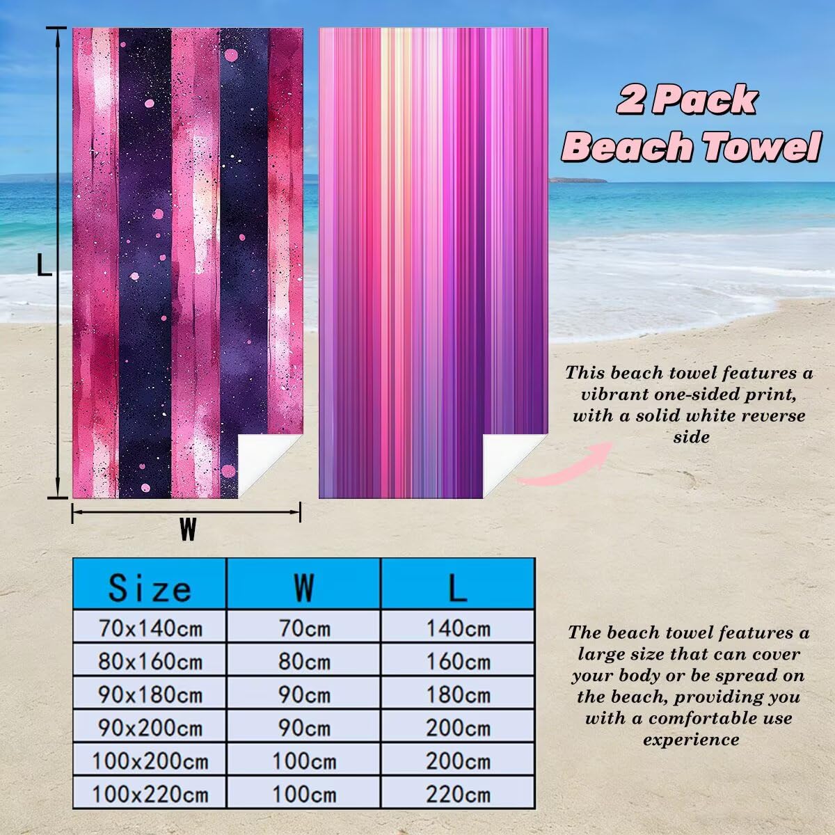 Telo Mare Grande 80x160 cm 2 Pezzi, Antisabbia Telo Mare Microfibra A strisce, Asciugatura Rapida Asciugamano Microfibra, Asciugamani Palestra Donna Uomo, Leggero Teli Doccia Accessori Viaggio -4020