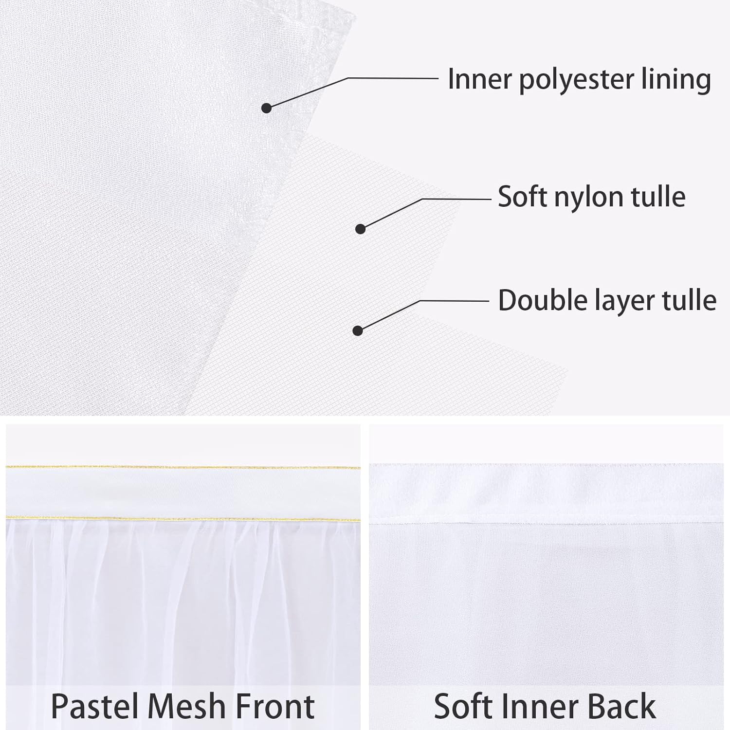 Buy White Tulle Table Skirt for Rectangle Tables 6FT Table Skirting 2 Layer Tutu Table Cloth for