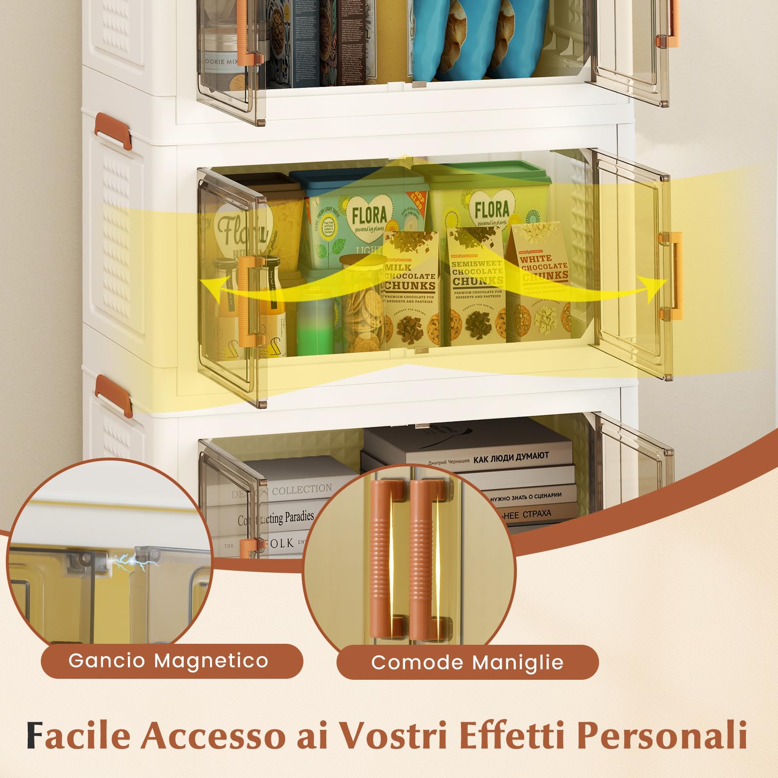 COSTWAY Contenitori Pieghevoli con Coperchio, Set da 4/3 Scatole di Plastica Impilabili con Ruote, per Organizzatore di Armadio con Porte a Apertura Frontale, Multiuso (68,5 x 37,5 x 140 cm)