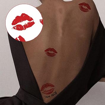 Red Lip Temporary Tattoos, 4Pcs Realistic Lipstick Kiss Mark Stickers Waterproof Long Lasting Lip Print Body Art Decals for Women Men Music Festival Holiday Party Valentine's Day
