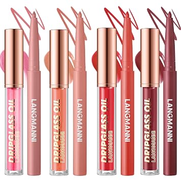 Matte Lip Liner Lip Oil Set, Lip Makeup Set Natural Smooth Long-Lasting And Hydrating Beauty Daily Cosmetics Gift for Women Easy-to-Use9pcs