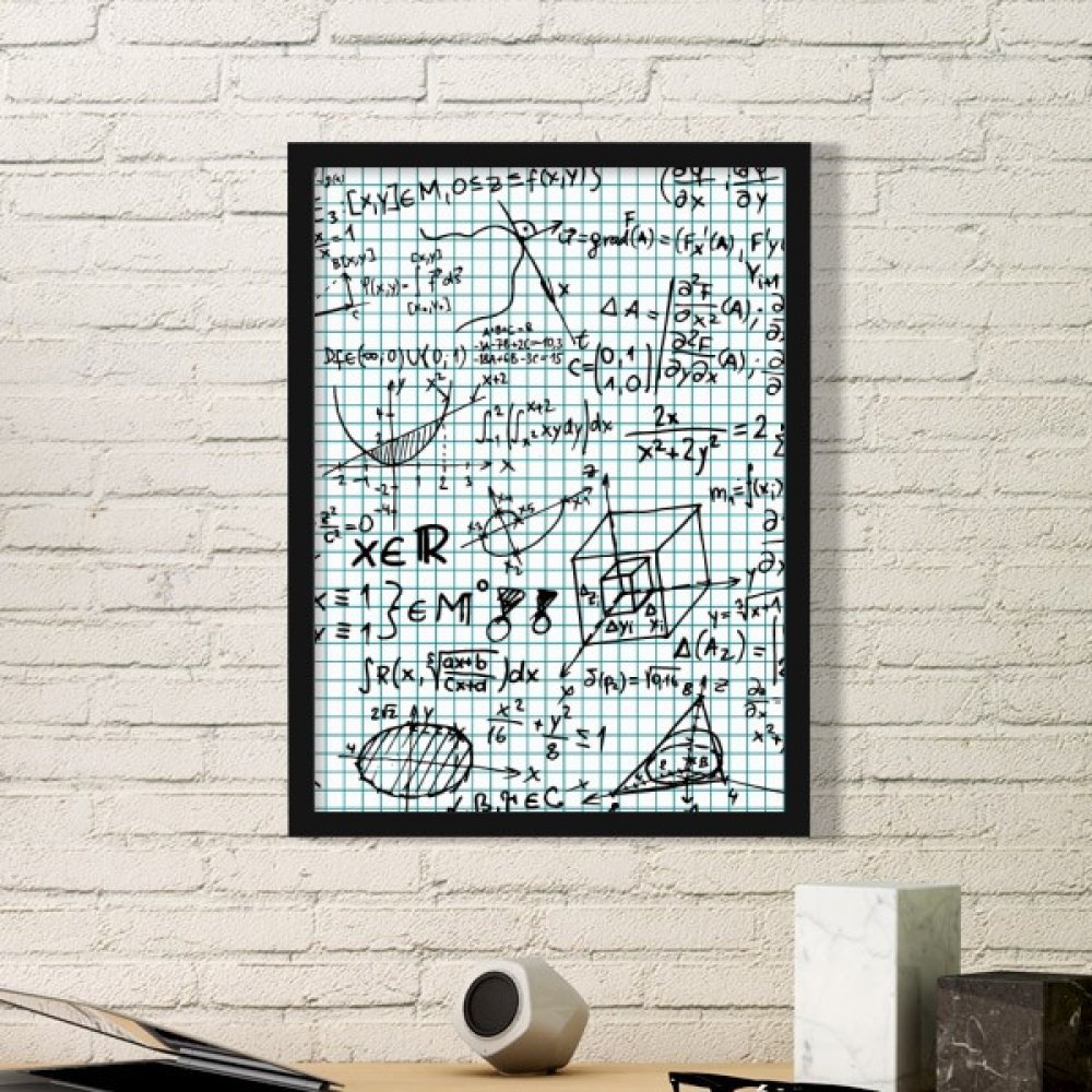 Cadre photo géométrie et formules mathématiques pour décoration murale noire