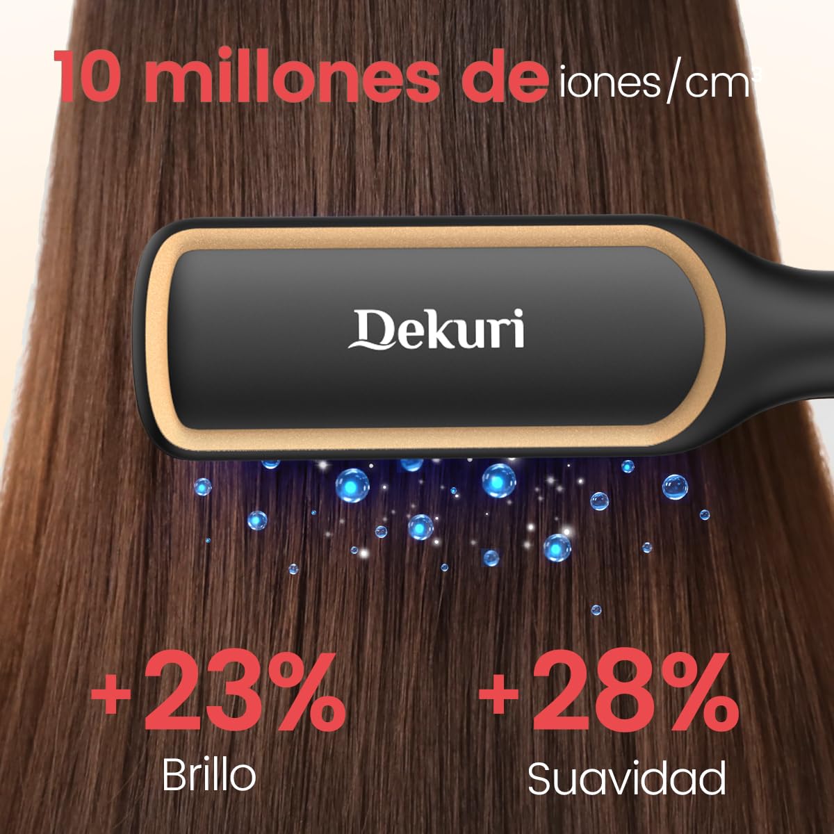 Cepillo Alisador Pelo, 42 mm de Peine Alisador de Cabello, Com Iões negativos, 6 Temperaturas, 130°C-230°C, Pantalla LED，Creación rápida de cabello suave y liso