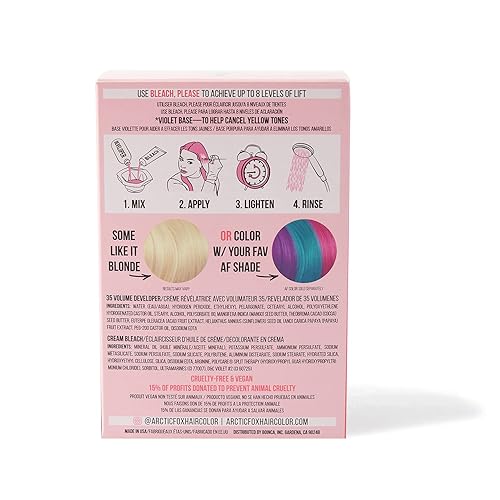 Miniatura 3 de ARCTIC FOX Bleach Please Kit de aclarado para el cabello crema blanqueadora desarrollador de 35 volúmenes y guantes sin látex infundidos con acai