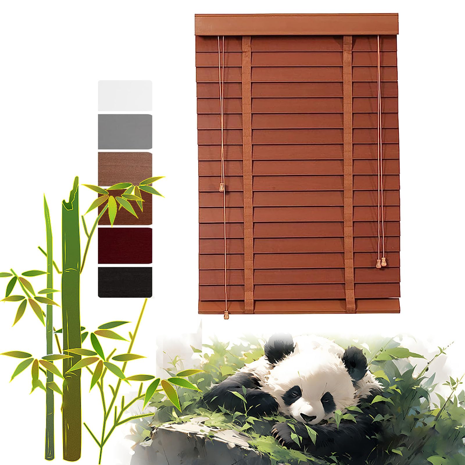 Veneziane in Legno, Tende Orizzontali, Tende in Legno a Doghe Larghe 333 mm, Veneziana Senza Foratura, Veneziane per Interni, per Camera da Letto/Soggiorno/Ufficio/Balcone, Personalizzabile