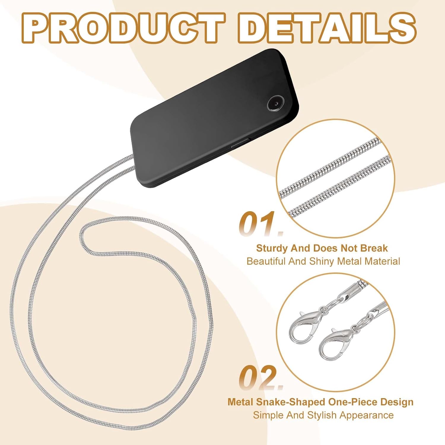 PATIKIL Metal Chain Phone Lanyard, Anti Theft Crossbody Phone Strap Detachable Tether Tabs Lanyard Leash