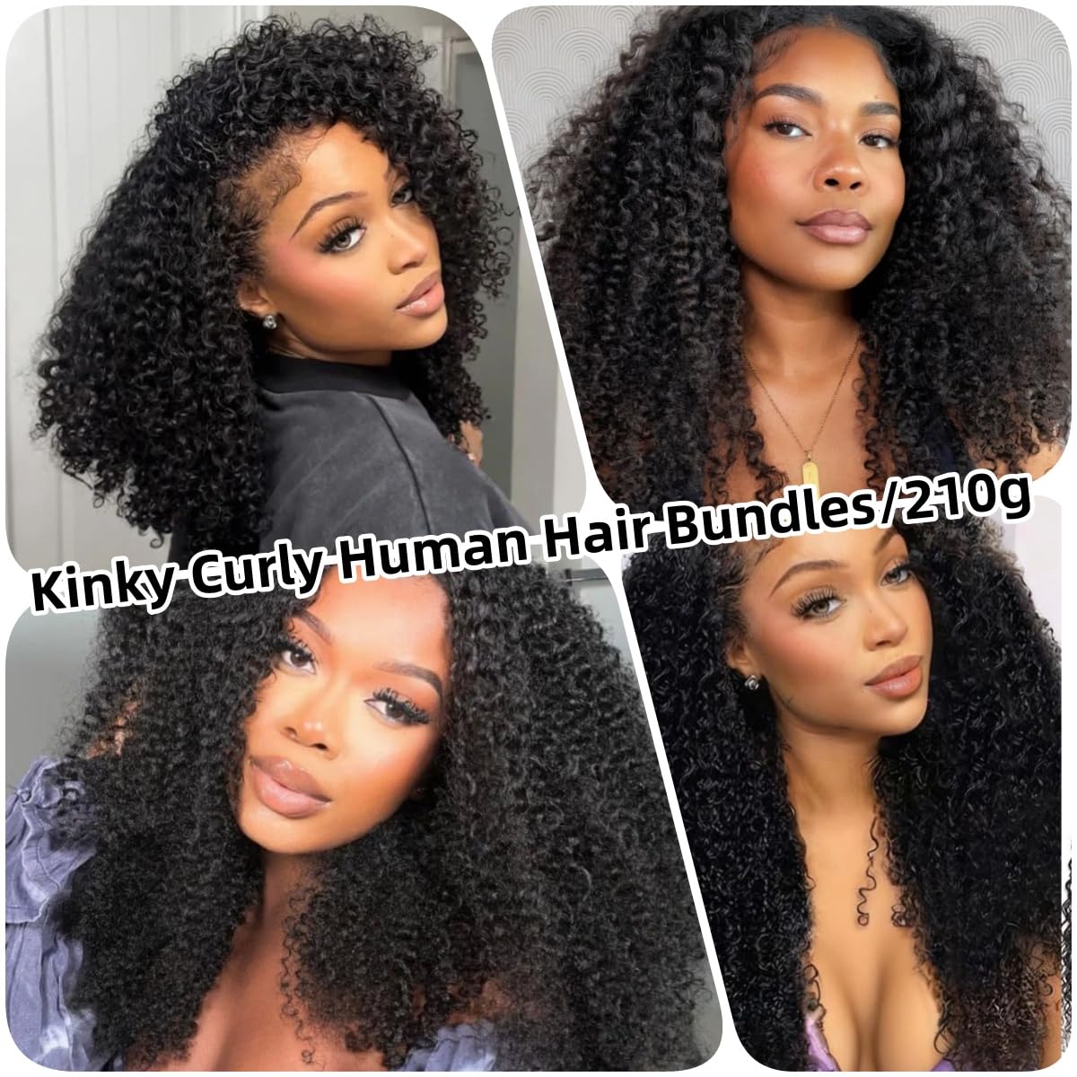 Kinky Curly Natural Human Hair Bundles 14 16 18 Cali Human Hair Bundle - 100% Nieprzetworzone Brazilian Virgin Hair Wefts - 3 Wiązki 210g - Weave Extensions Naturalny Czarny