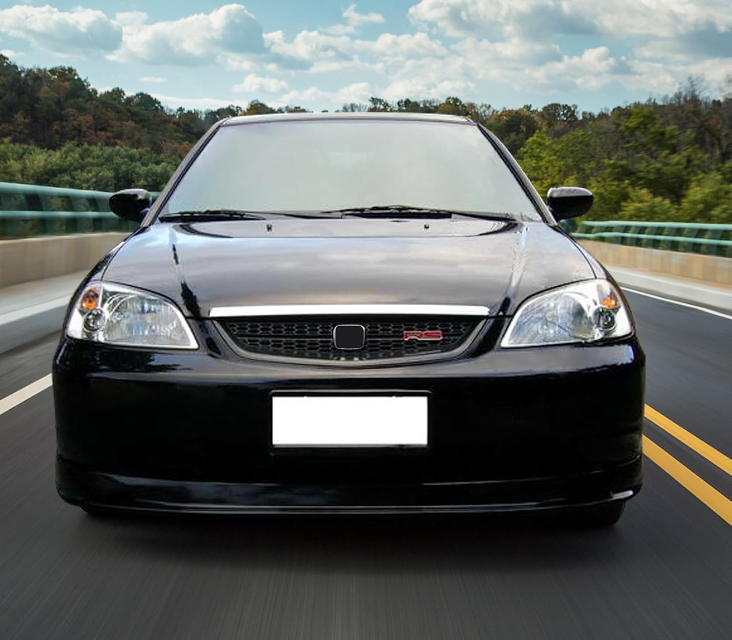 Grille Compatible With 2001-2003 Honda Civic, Type RS Black ABS Front Hood Grille Grill Mesh by IKON MOTORSPORTS, 2002