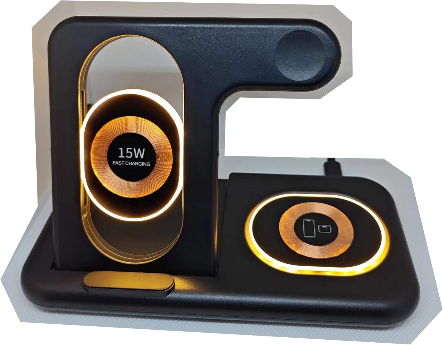 Wireless Charger, 3-1 Fast Charging Station, Double Night Light, Foldable 15W Phone and Watch Charger Station for iPhone 15, 14, 13, 12 Series, Piexl, Apple iWatch, AirPods, Android