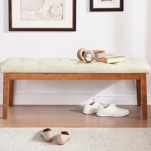 Miniatura 3 de MILCIL Banco de entrada tapizado para dormitorio, extremo de la cama, banco de comedor otomano con patas de madera maciza, asiento acolchado para
