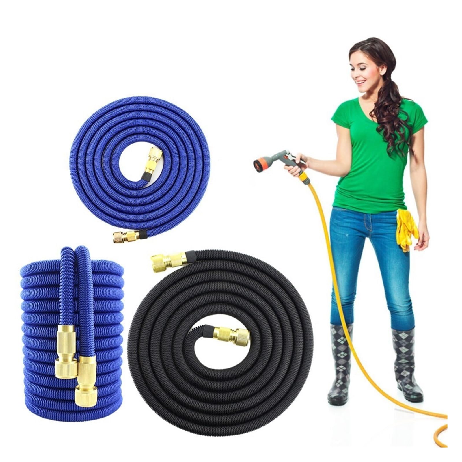 Manguera de jardín ligera extensible Kit de manguera for pistola de agua, manguera mágica for jardín, riego de granjas, lavado de autos, lavadora de alta presión(Blauw,50FT)