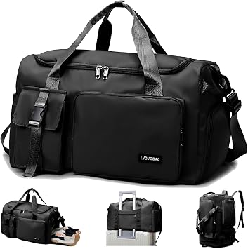 YOUYIKE Sports Bag for Women and Men, Sports Gym Bags, 42L Waterproof Travel Bag, with Shoe Compartment and Wet Pocket, Large Holdall, Cabin, Gym Bags, for Travel, Fitness, Sport, Black