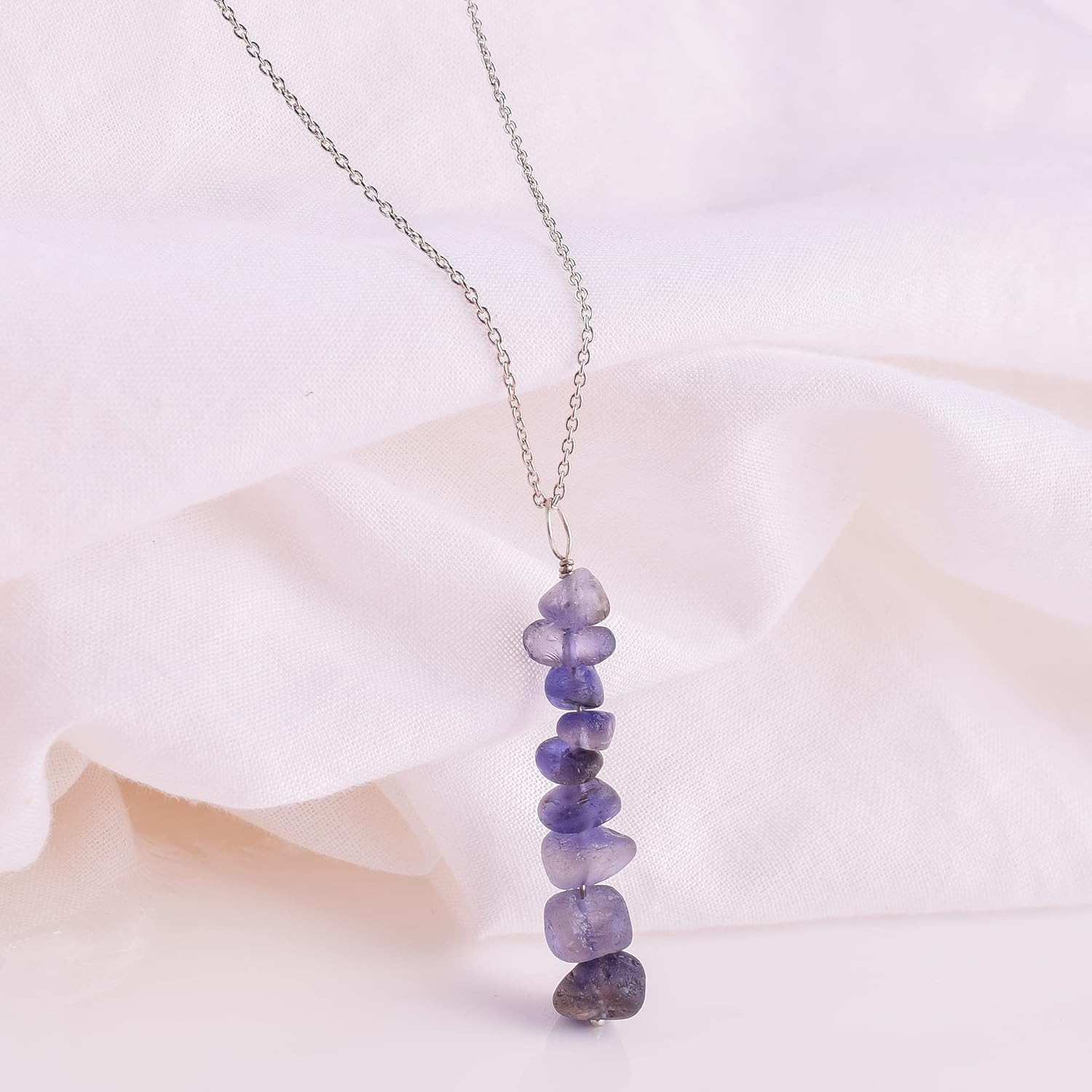 Natural Raw Blue Iolite Bar Necklace Handmade Gemstone Dainty Pendant, Minimalist Pendant, Uncut Wired Pendant, Gift For Her, Christmas Gift, Jewelry 18 Inch Chain - Image 3