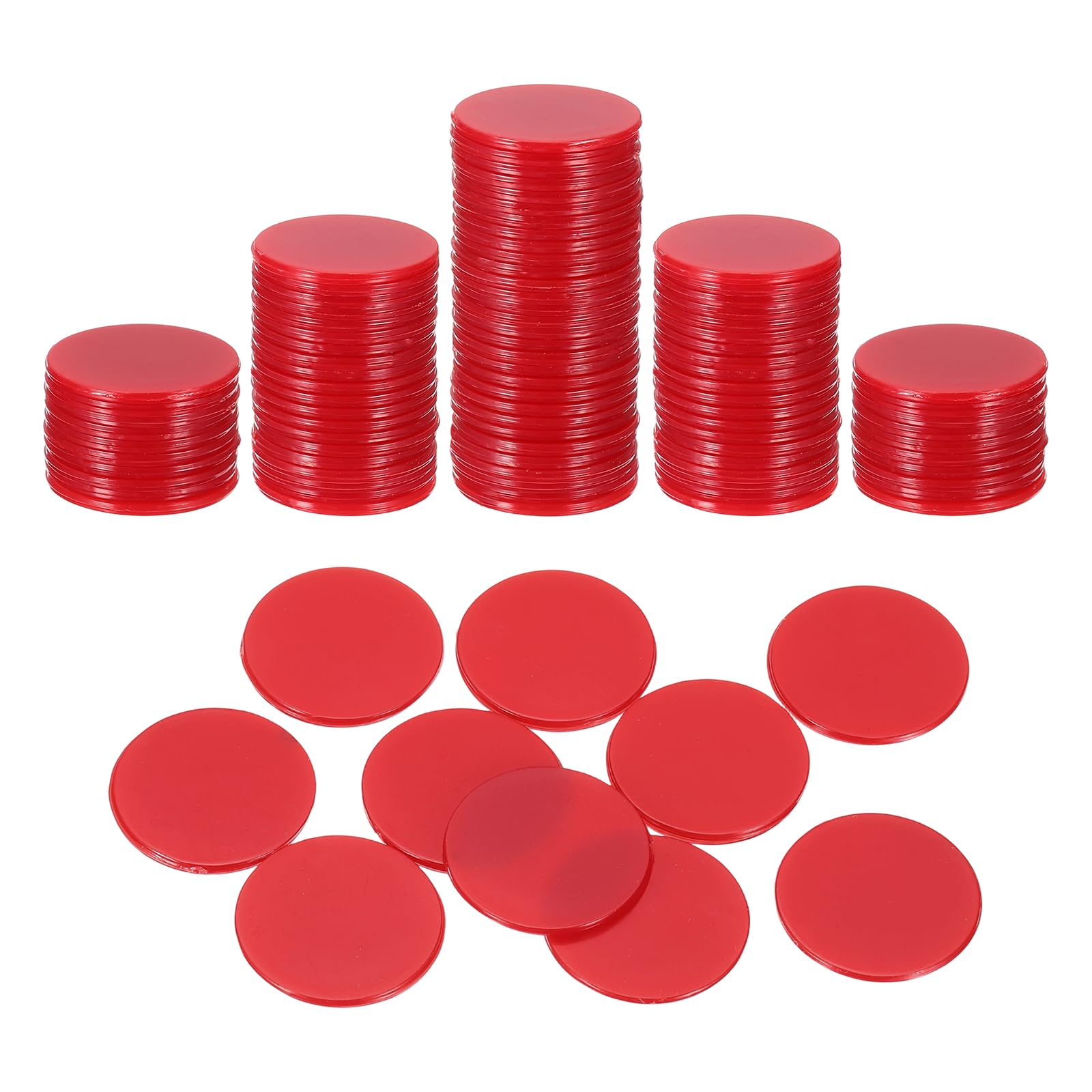 QUARKZMAN 120Pcs Fiche Di Poker Da 0.7 Pollici, Fiche Di Bingo In Plastica Contatori Per Apprendimento Dischi Per Conteggio Segnapunti Gettoni Opachi Per Giochi, Rosso, Piatto