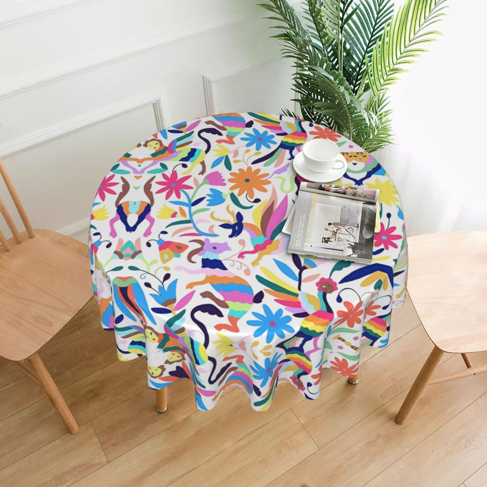 hhxvcv Mexican Otomi Animals Round Tablecloth – Dining Table Cover