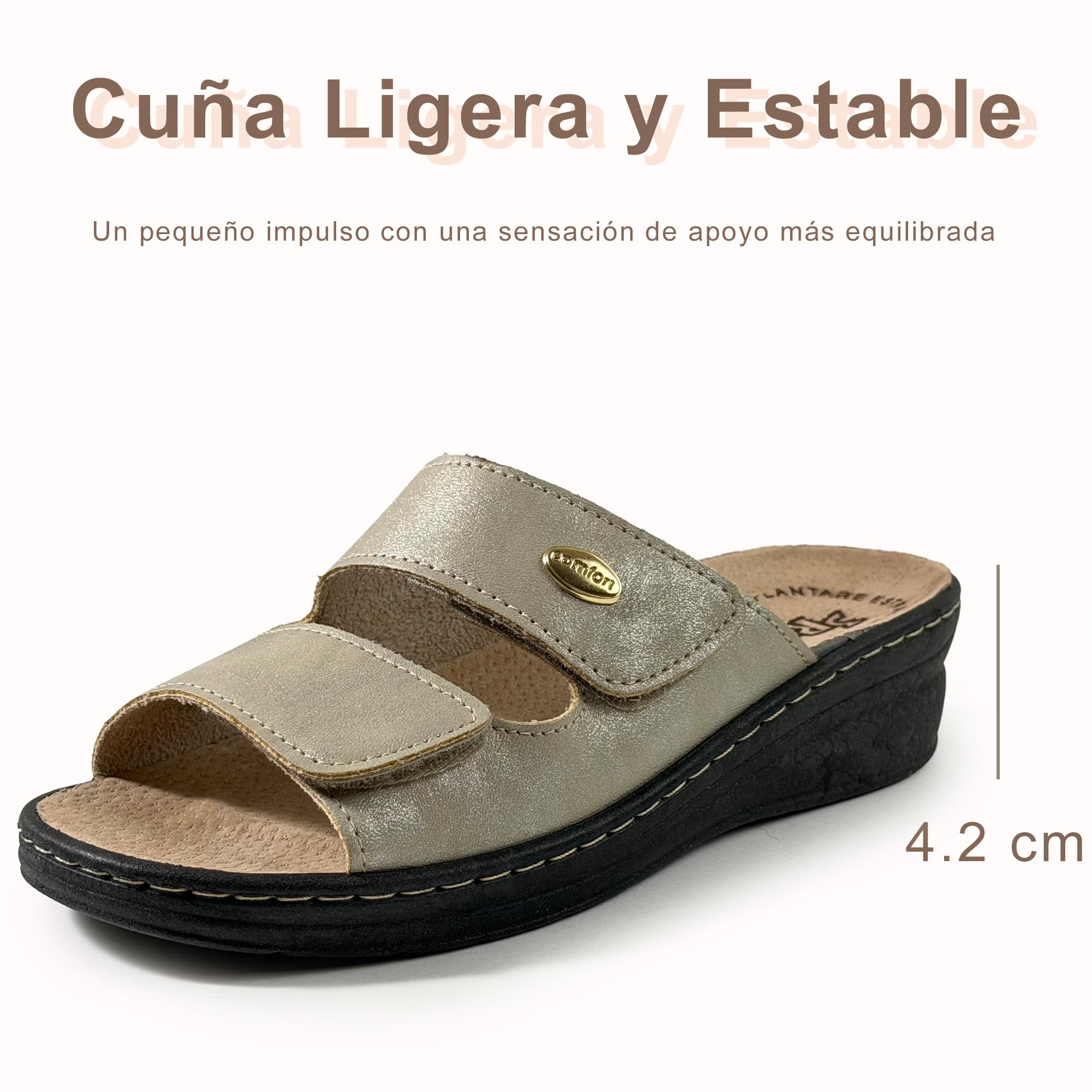 JOMIX Zapatillas Ortopédicas de Mujer con Cierre Ajustable Pantuflas de Verano Anatómicas y Ergonómicas Plantilla Extraíble de Piel Sandalias Cuña Cómoda para Pies Sensibles y Mayor