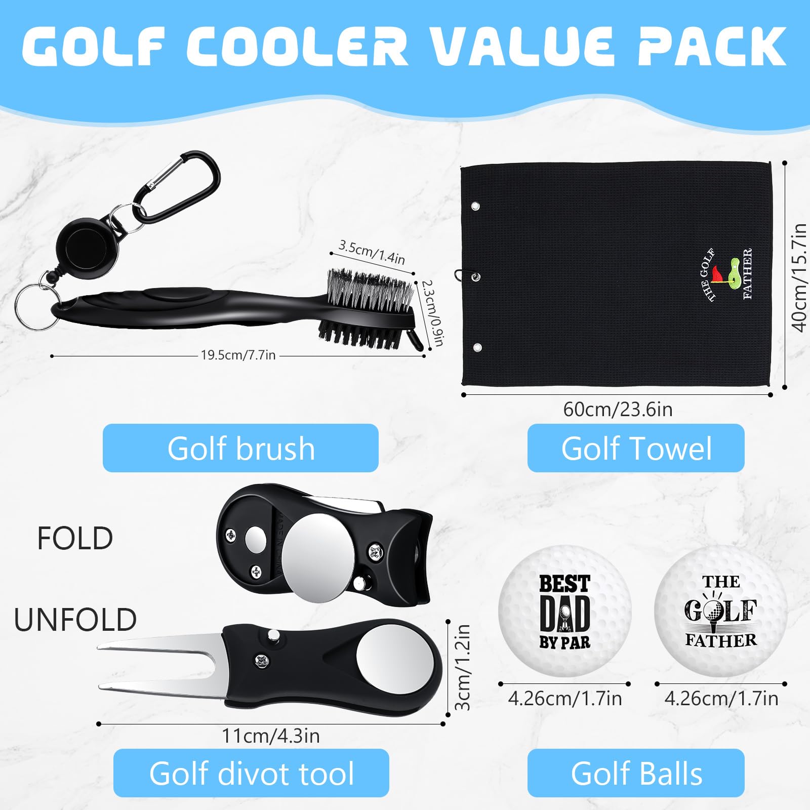 Realspring Golf Cooler Bag Golf Accessories Kit for Men with Golf Towel Golf Ball Cleaning Brush Divot Repair Tool Small Soft Cooler Bags Insulated Beer Cooler Holds for Father's Day Golf Gifts
