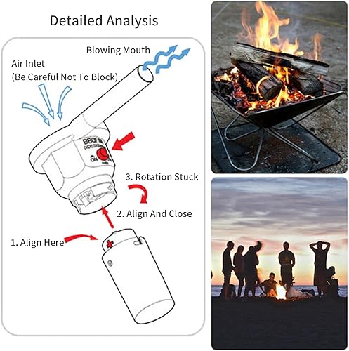 Miniatura 5 de AYNEFY Soplador de aire para barbacoa, ventilador de barbacoa portátil alimentado por batería, ventilador eléctrico de arranque de carbón eléctrico