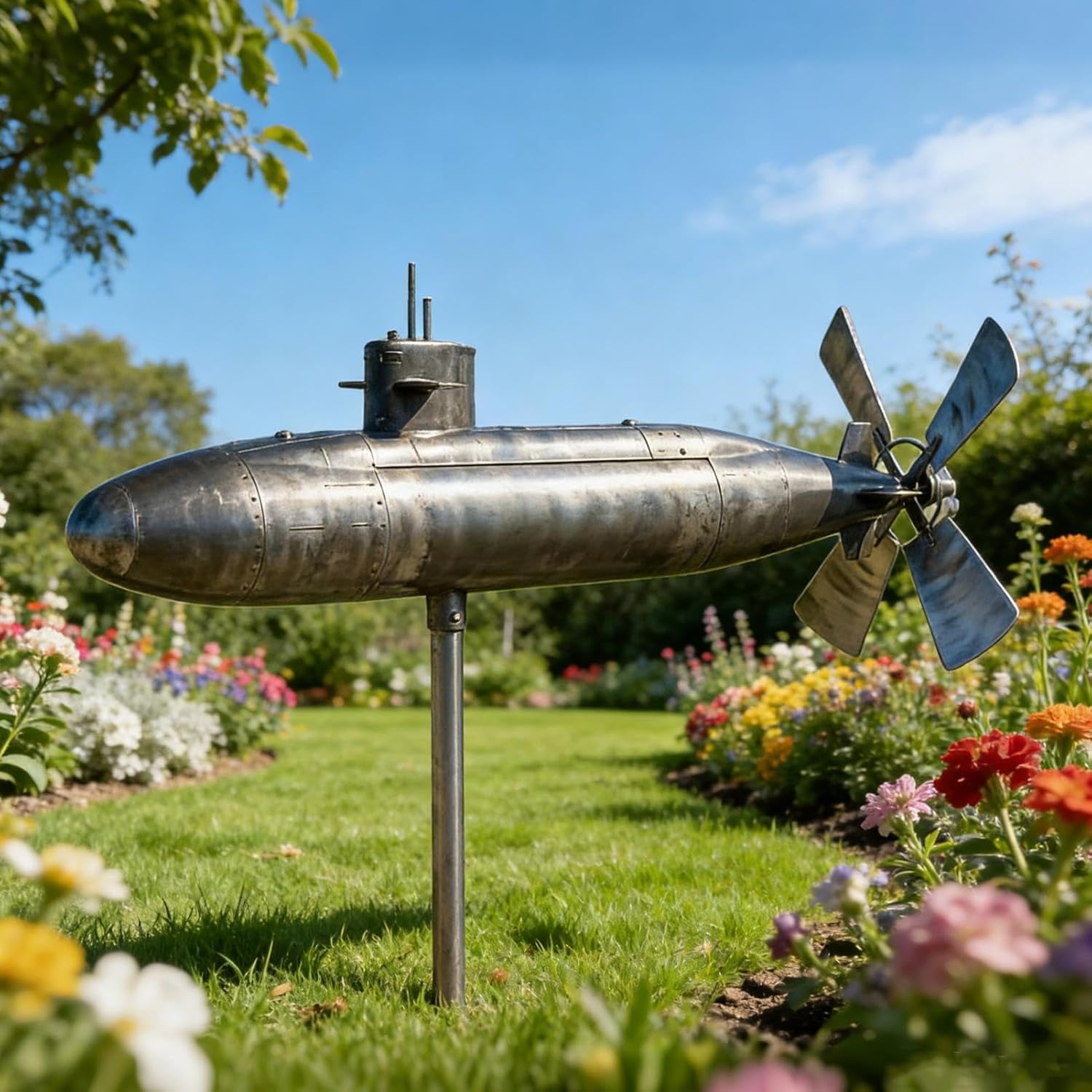 2PCS Submarine Wind Spinner for Yard and Garden, Smooth Spinnings Outdoor Wind Sculpture, 2026 New 3D Nautical Metal Spinner with Rotating Blades for Patio Lawn Decor