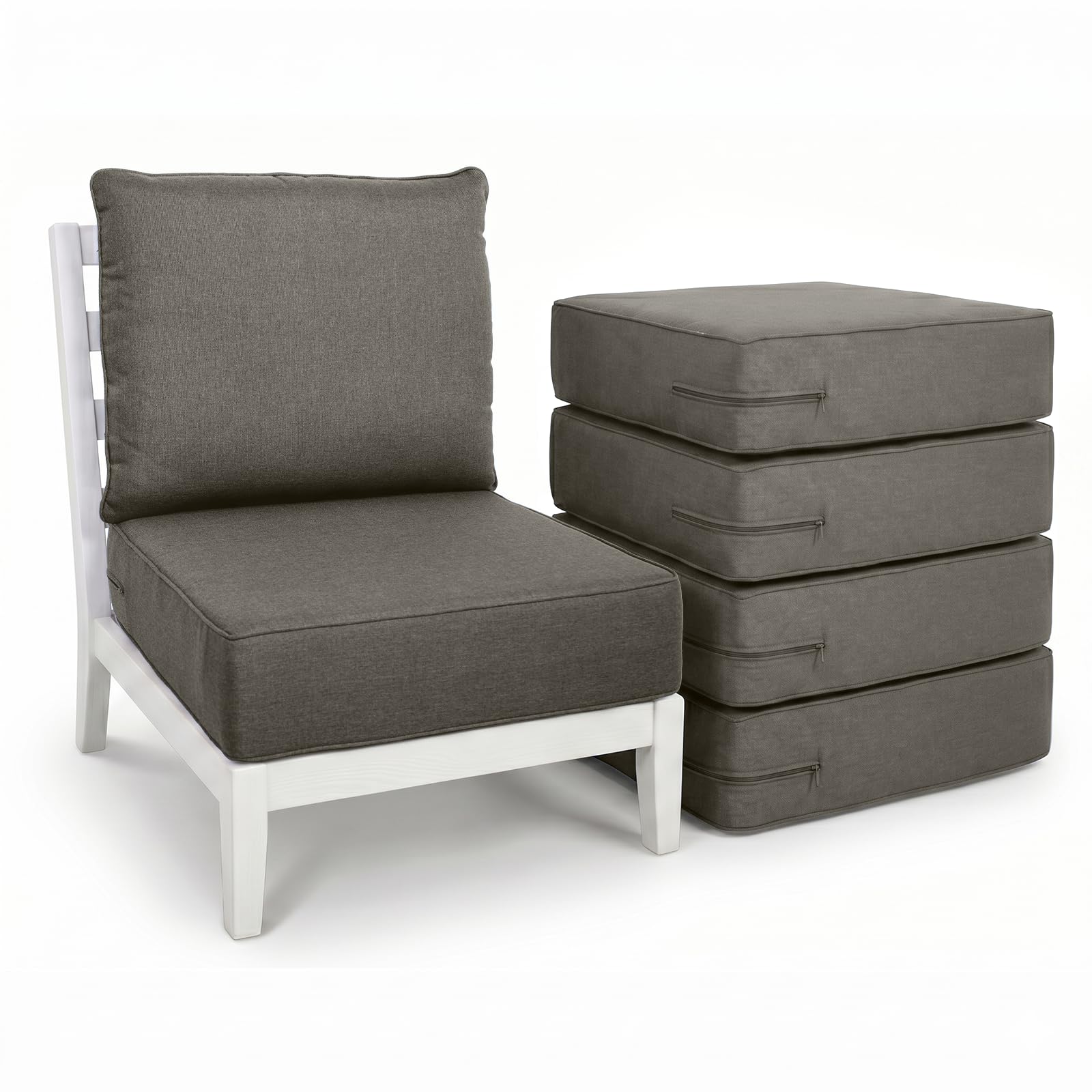 Luxury 6" Thick Outdoor Cushion Set 5-22x24 Patio Furniture Cushions with 28D High-Density Foam, Water-Resistant &amp; Fade-Resistant Fabric, Removable Covers for Patio Furniture Sofa Couch -Grey
