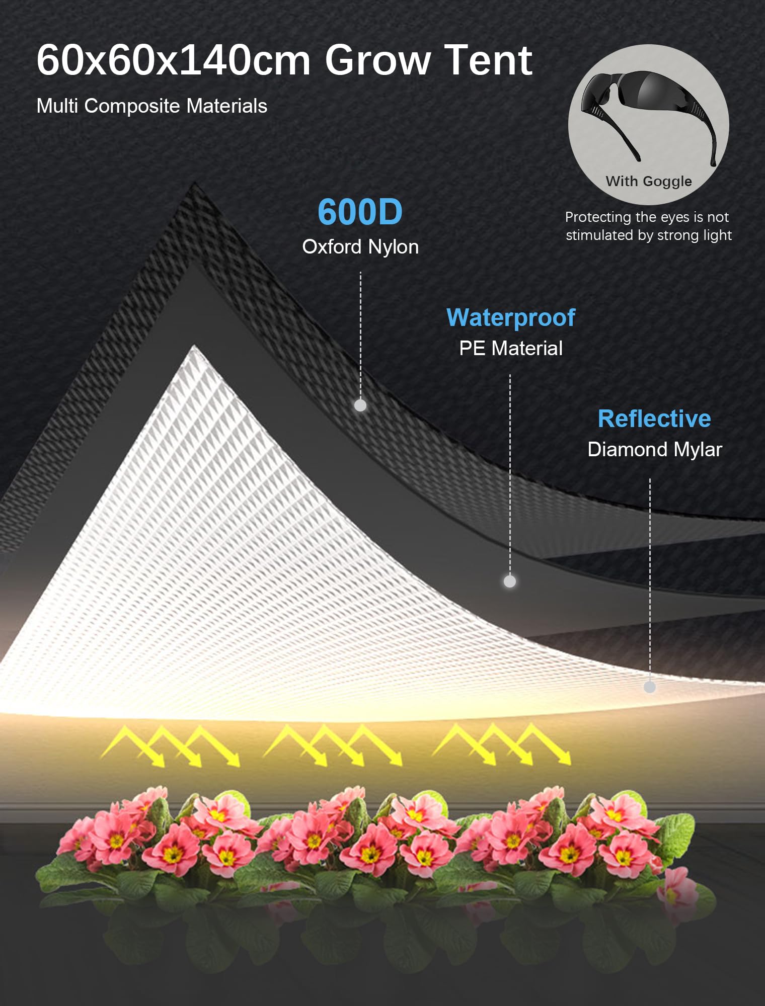 Set completo per coltivazione indoor, grow box 60x60x140 cm, sistema di coltivazione con lampada LED da 100 W, ventilatore automatico da 4 pollici, filtro al carbone e ventilatore