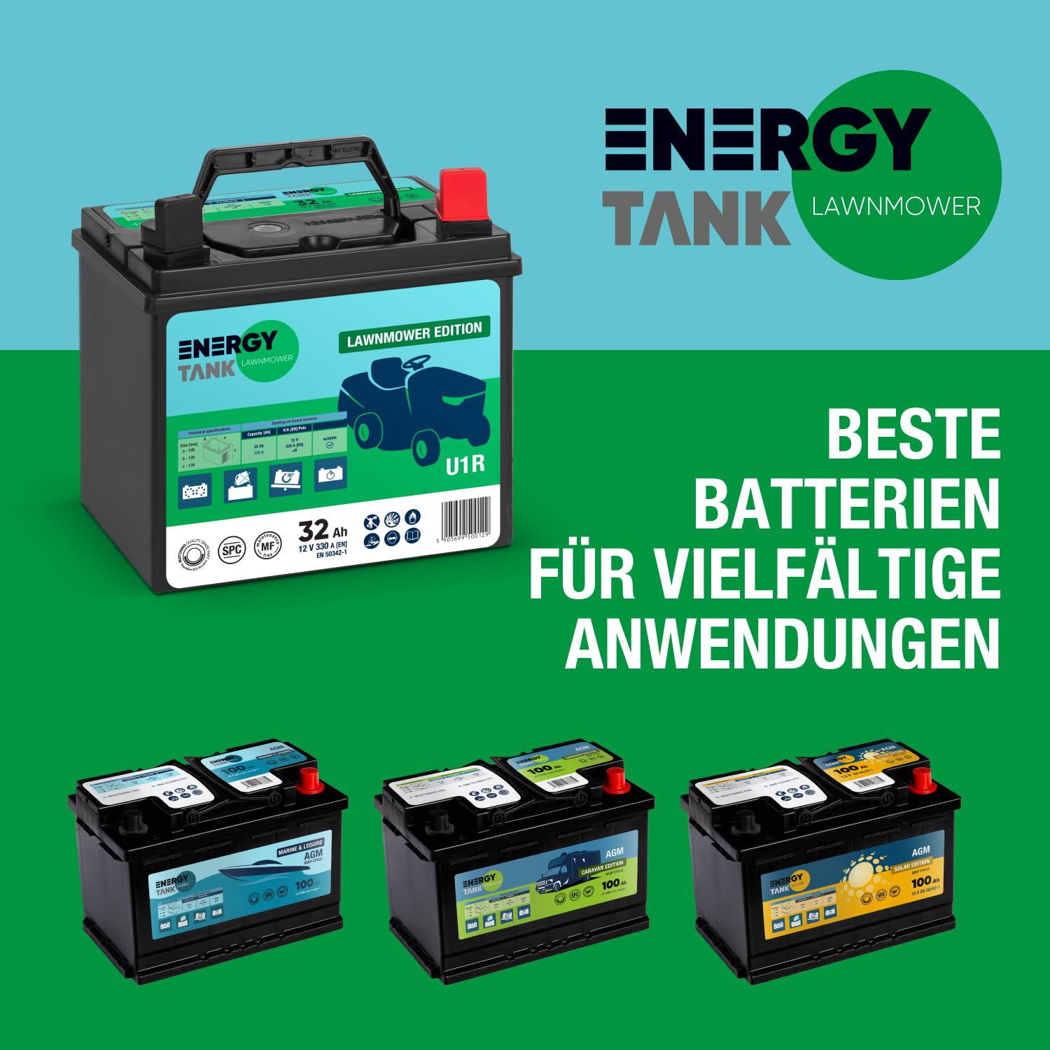 U1 Bateria 12v para Tractor Cortacesped - Batería 32 Ah - Puissance de Sortie 400 A de Potencia para Arranque Instantáneo - Larga Vida Útil
