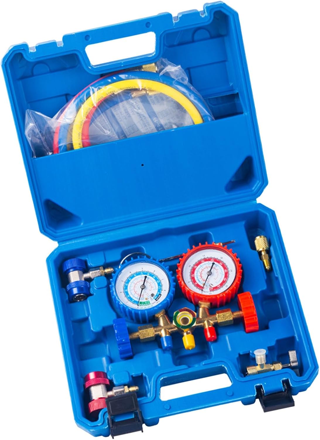 AC Manifold Gauge Set for R134a R22 R404 R407 R410 3 Way Automotive Air Conditioning Set with Hose Adapter Manifold Gauge Set