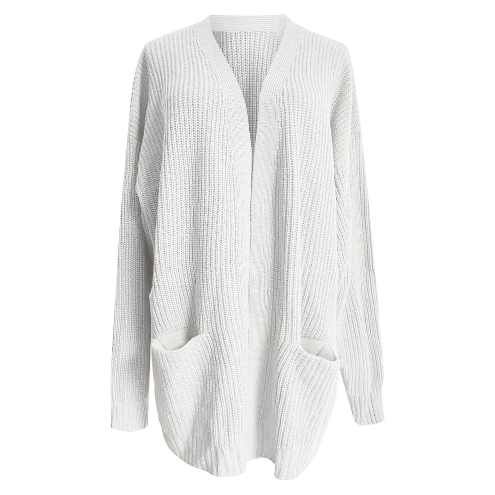 Generisch Cárdigan de punto para mujer, manga larga, elegante, suave, con bolsillos, chaqueta gruesa de invierno, abrigo de punto cálido, tallas grandes, ropa de exterior, suéter informal, otoño de