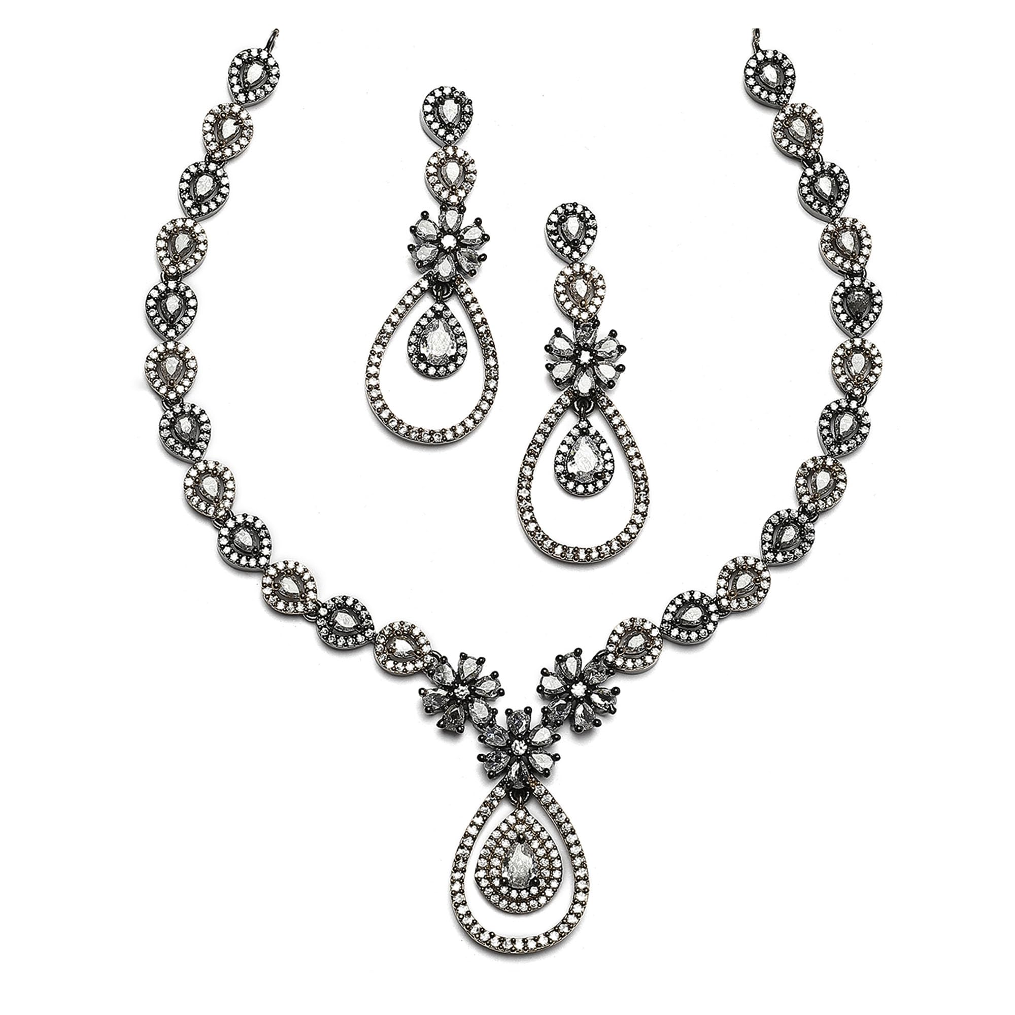 See full amazon price history chart for ZENEME Rose Gold-Plated Gunmetal Toned American Diamond Studded Teardrop & Floral Necklace With Earrings Jewellery Set (Rose Gold) ZENEME Rose Gold-Plated Gunmetal Toned American Diamond Studded Teardrop & Floral Necklace With Earrings Jewellery Set (Rose Gold) (B0CGPXW9LD) Amazon Price History, Amazon Price Tracker