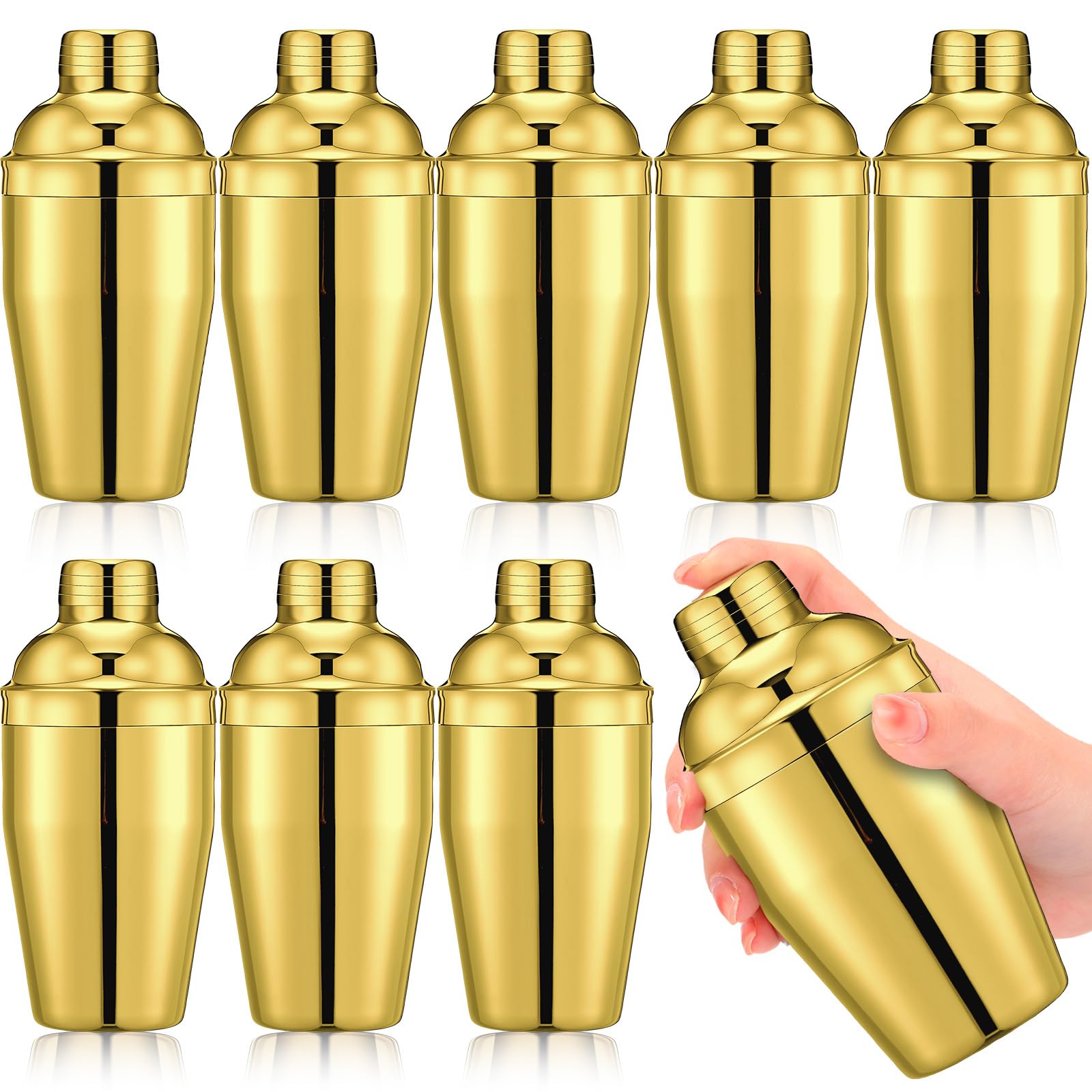 Nitial 9 Pcs Bar Cocktail Shaker, Stainless Steel, 8 oz, Gold